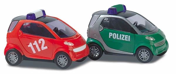 Busch Automodelle Smart Car Police & Fire Brigade N