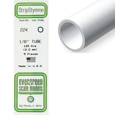 Evergreen Scale Models Styrene Tube 1/8" (3.2 mm) OD – 14" Length