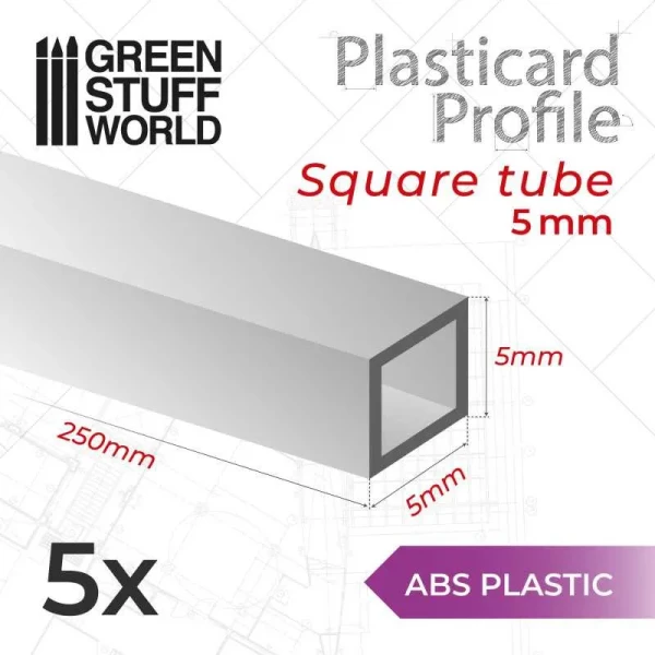 Green Stuff World ABS Plasticard Squared Tube 5mm