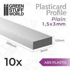 Green Stuff World ABS Plasticard Plain Profile 1.5 x 3mm